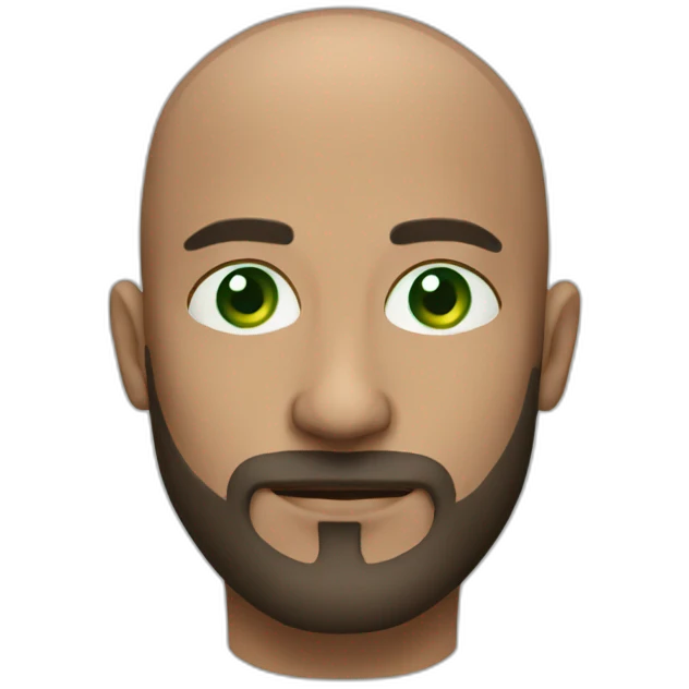Man 40 years bald with beard green eyes emoji