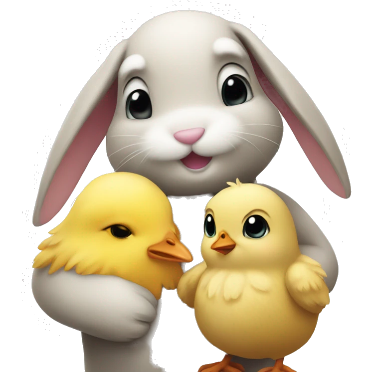Bunny and chick hugging emoji