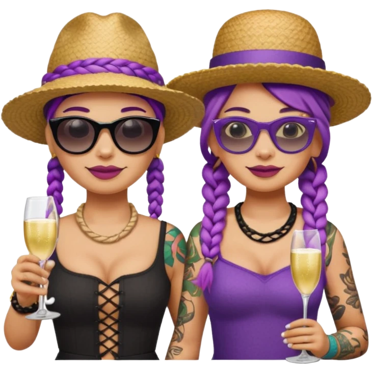 tattoed glassess fat venice gondolier with iconic hat woman purple braided hair emoji