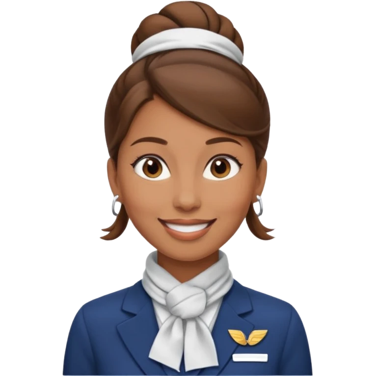  flight attendant, Light Brown skin, brown hair in single bun, neck scarf emoji