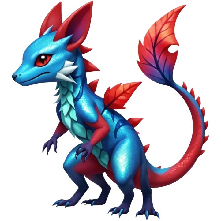 Anthropomorphic Shiny Sparkly Red Colorful Dark Shiny Exotic Salandit-Aurorus-Glaceon-Fakémon-hybrid-creature (full body)  emoji