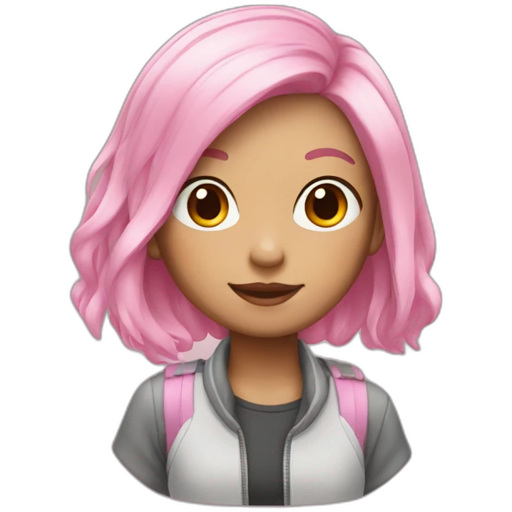white and asian girl with pink hair emoji