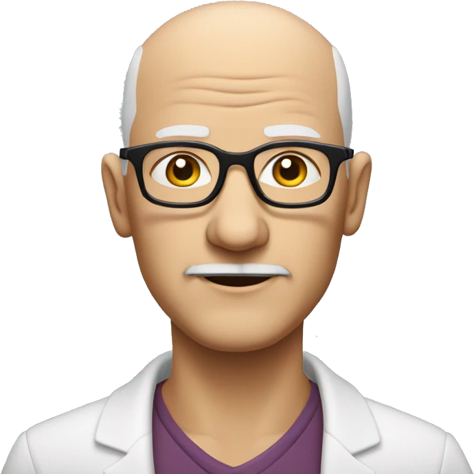 Bald old man without moustache and with spectacles. Slightly plum emoji