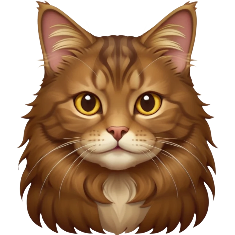 cinematic-cute brown-maine-coon-cat-portrait-emoji,-head-tilted-playfully-and-inquisitively,-sleek--brown-and-gold-tones-with-hints-of-deep-auburn-fur,-simplified-yet-adorable-features,-highly-detailed,-glowing-with-a-warm,-friendly-glow  emoji