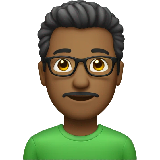 Hombre, moreno, con lentes, pelo negro, corto, suéter verde emoji