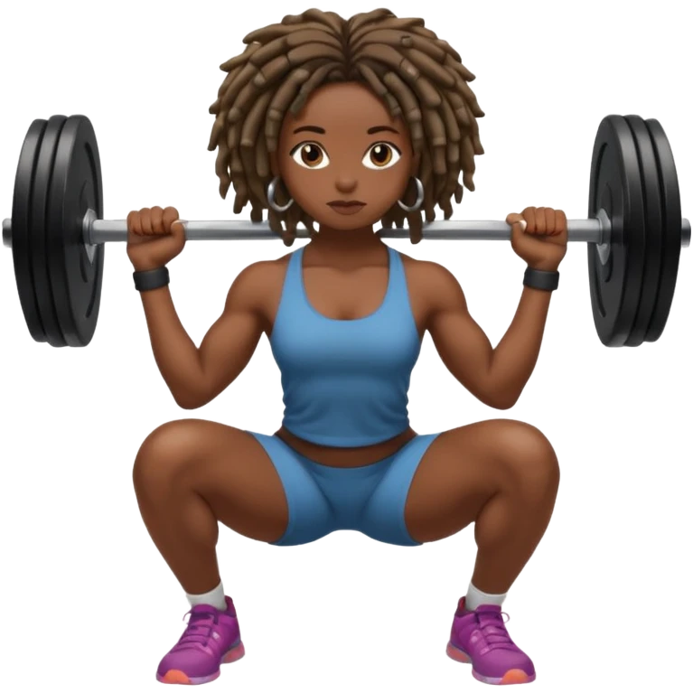 Black girl with locs squatting a barbell emoji