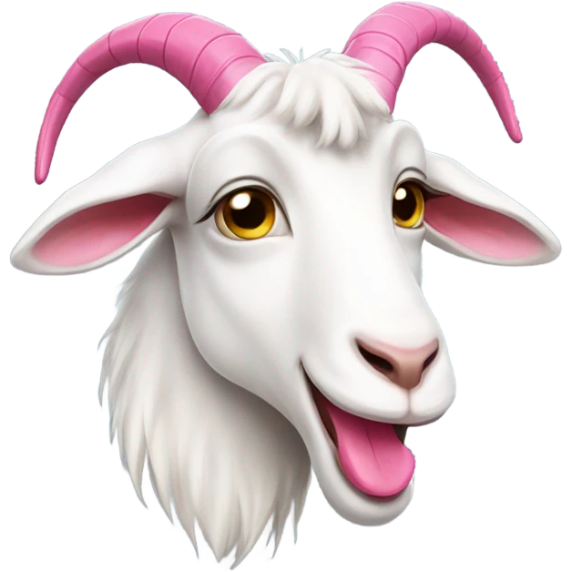 The white goat shows its tongue emoji