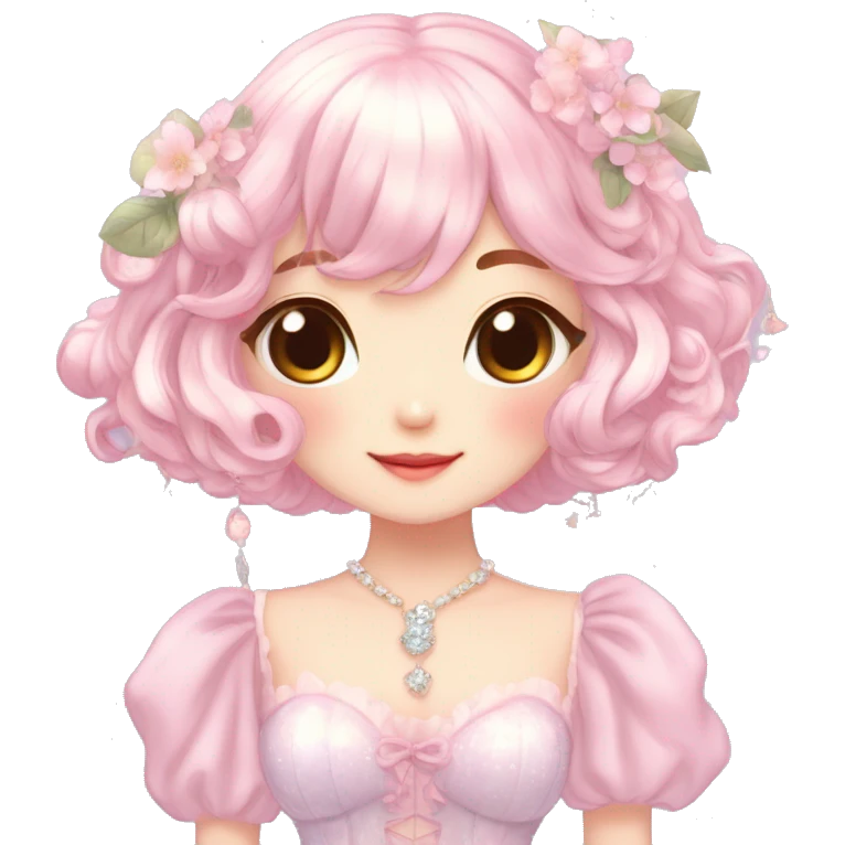 Dreamy pretty elegant cute shiny blushing shy anime lady kawaii beautiful hair naturecore fairycore cottagecore jewels trending aesthetic full body emoji