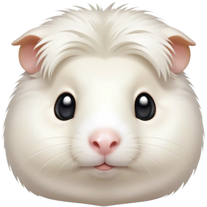 Cinematic Cute White Guinea Pig Portrait Emoji, Head tilted playfully and inquisitively, showcasing a silky, immaculate white fur with a natural glow, round, sparkling dark eyes filled with curiosity, Simplified yet irresistibly adorable features, highly detailed, glowing with a warm, friendly light, high shine, affectionate and lively, stylized with a touch of whimsy, bright and endearing, soft glowing outline, capturing the essence of a mischievous yet loving guinea pig, so playful it feels like it could nuzzle out of the screen and into your arms! emoji