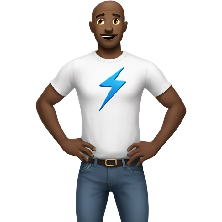 white man with a world and lightning bolt sign on his shirt  emoji