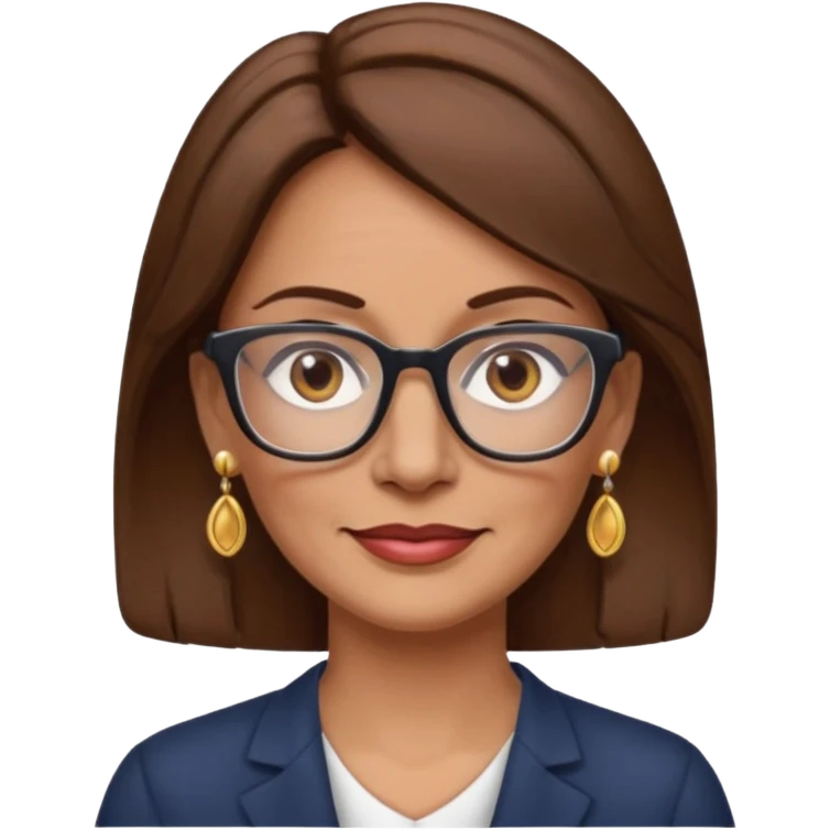 Women 50 years, brown eye and hair with glasses and earing emoji