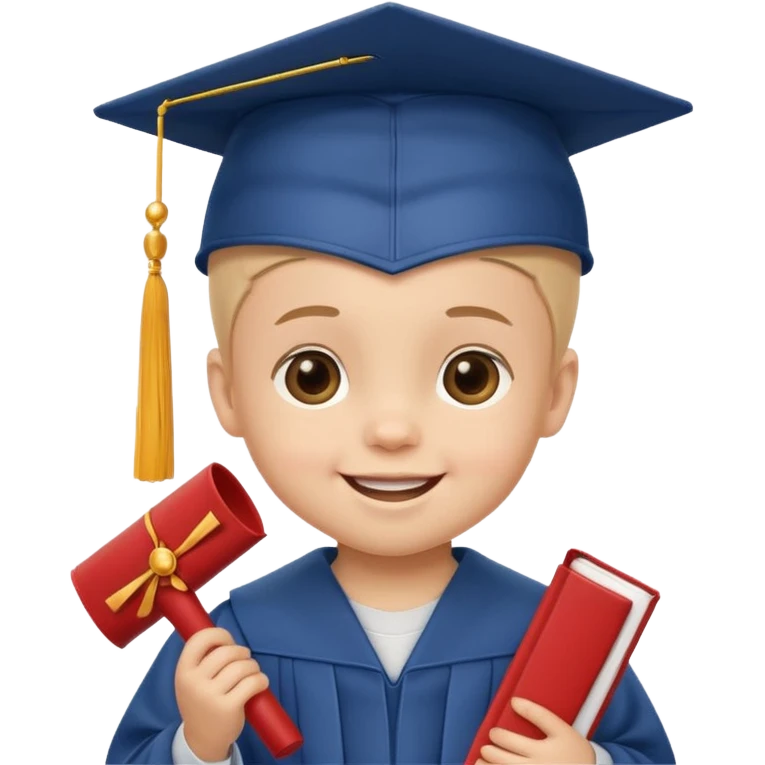 smiling baby with a graduation cap and diploma emoji