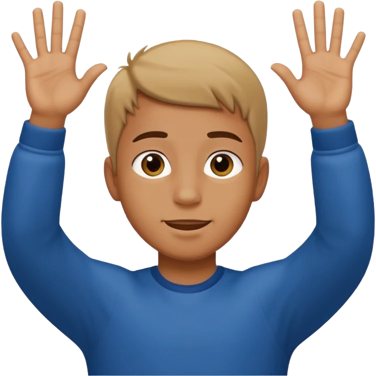 boy putting hands up with 6 7 emoji