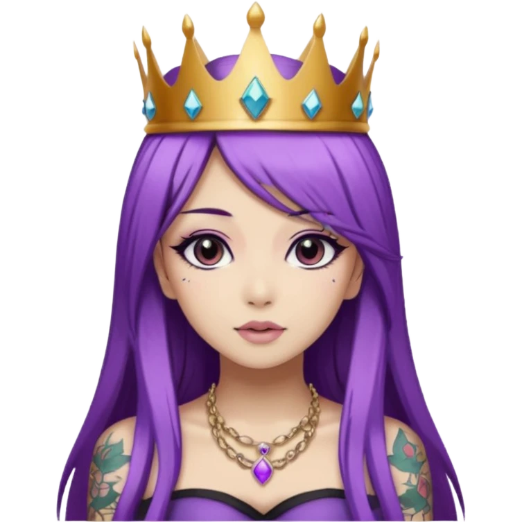 hime gyaru girl with long straight purple hair, tattoos, dark makeup emoji