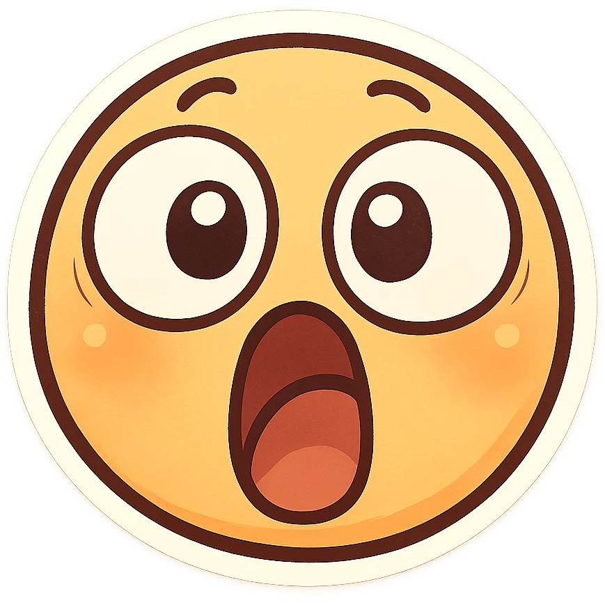 surprised emoji with exaggerated wide eyes and a comically open mouth, playful cartoon style emoji