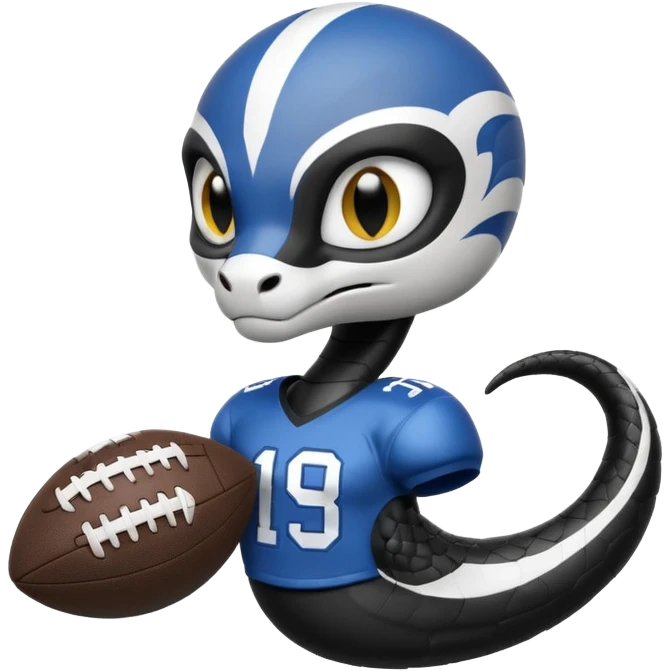 Кобра с чёрными и белыми глазами и чёрной и белой молниями из глаз. У неё чёрно-белая футбольная форма с надписью FangElite emoji