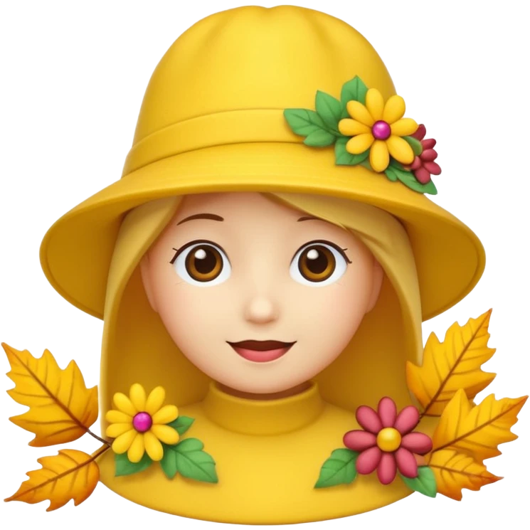 hat with autumn leaves and flowers, 3d emogis emoji