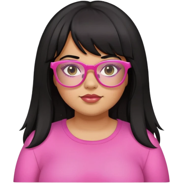 Latina girl with bangs and long layer hair black plus size with pink glasses emoji