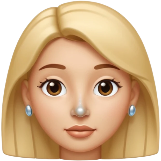 A 3D cartoon woman with a shiny metallic nose pin clearly visible on her left nostril, soft skin tone, Memoji-style lighting. emoji