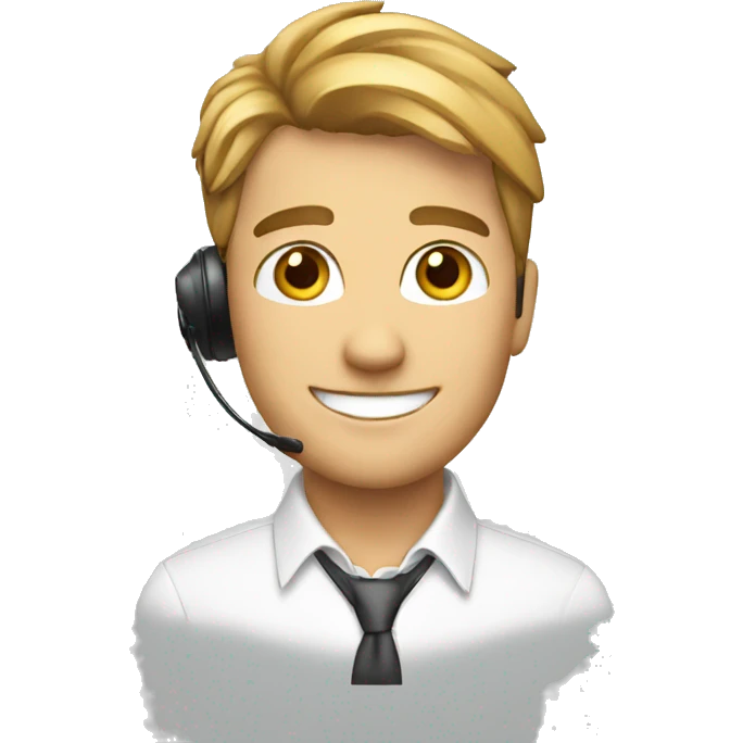 A sales rep smiling and wearing a headset emoji