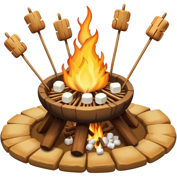 bonfire, with marshmallows on skewers, campfire emoji