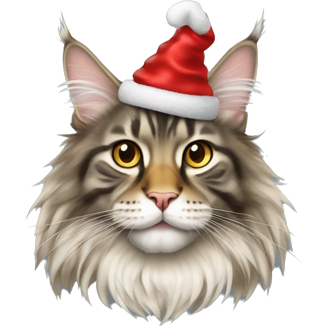 Big cat maine coon in new year’s cap emoji