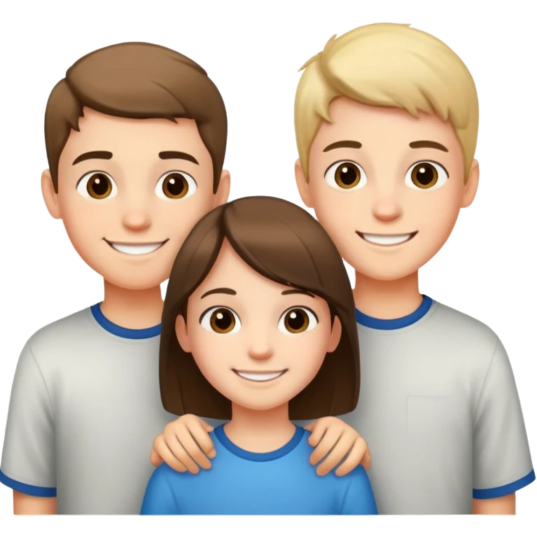 two teenage boys standing next to a 10-year-old girl, siblings emoji