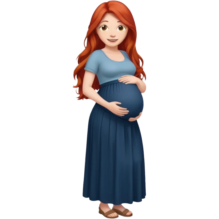 Make a strong women with long red hair, pregnant with maxi skirt, pretty  emoji