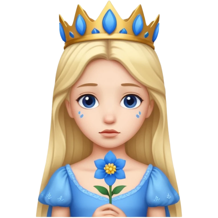 Sad princess holding blue flower emoji