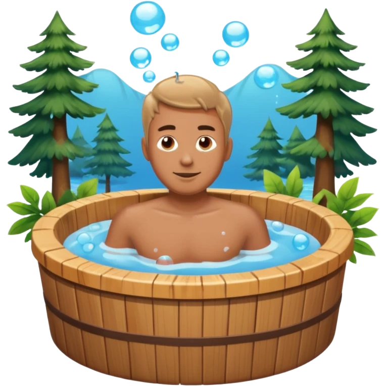 man in hot tub with wood hot tub emoji