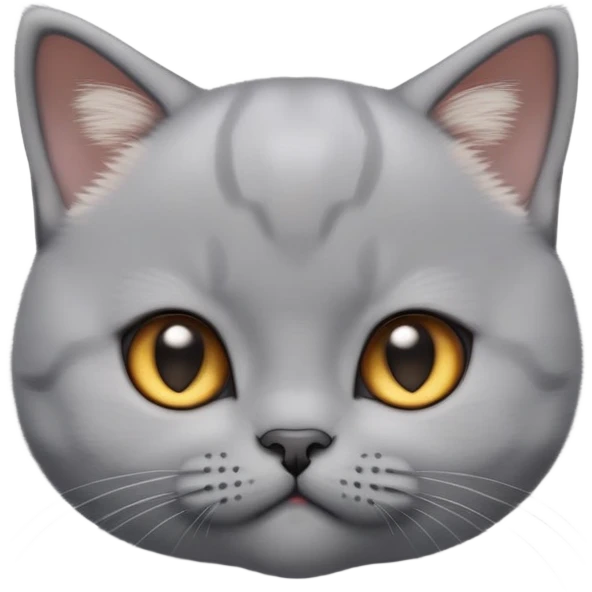 cinematic-cute-realisticbritish shorthair-kitten cat-portrait-emoji,-head-tilted-playfully-and-inquisitively,-sleek-solid-grey-fur,-simplified-yet-adorable-features,-highly-detailed,-glowing-with-a-warm,-friendly-glow emoji
