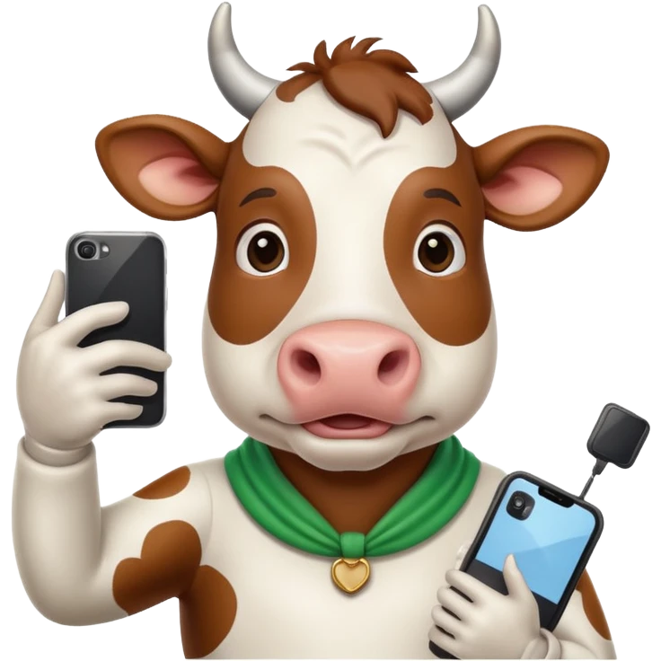 Italian cow meme taking a selfie with phone emoji