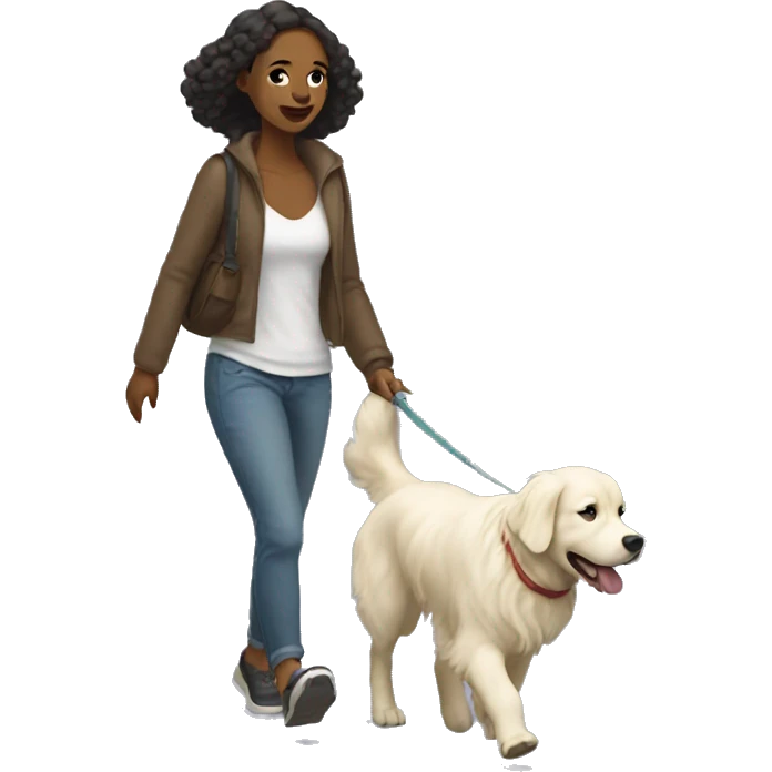 Woman walking a white golden retriever emoji