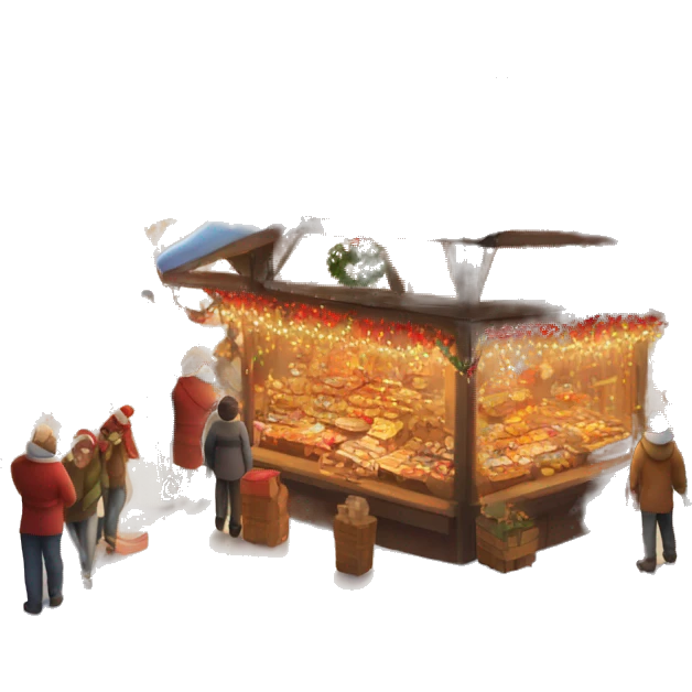 christmas market covert in snow with a cozy atmosphere  emoji