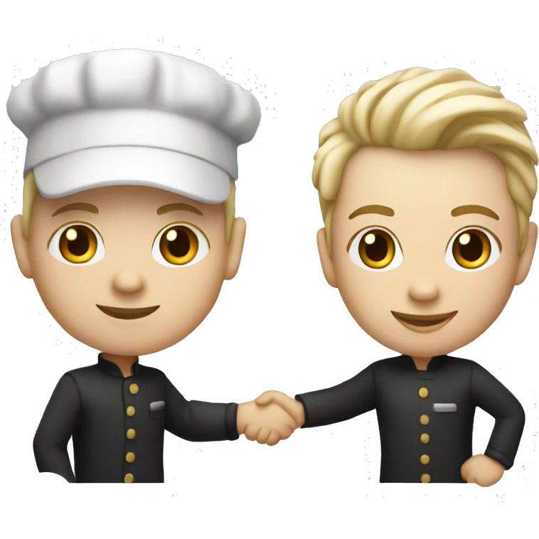 restaurant owner with white skin, and blogger with white skin, shaking hands in great detail emoji