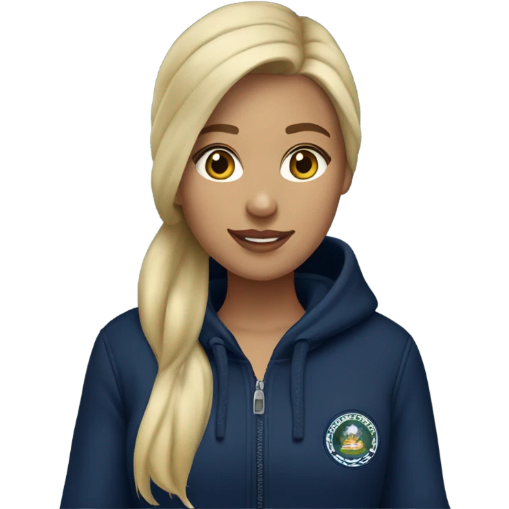 A blonde girl wearing a navy sweatsuit with Tasman uggs emoji