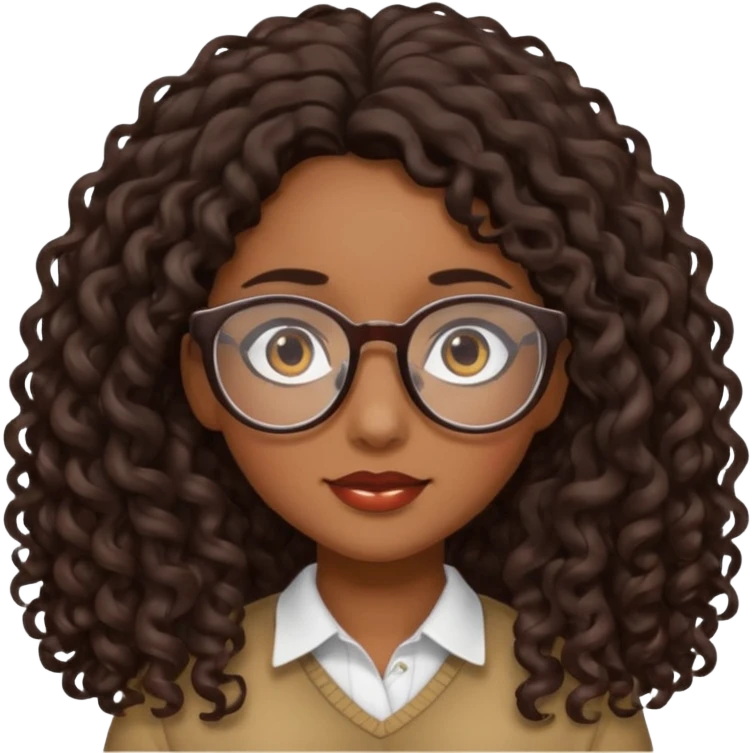 Chica con cabello rizado largo color cafe oscuro ,piel morena que use lentes. emoji