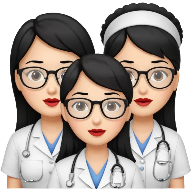 Genera emogis de 4 cuatro enfermeras de cabello negro largo, entre ellas que una tenga lentes y otra un lunar encima de los labios emoji