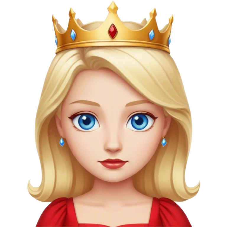 blonde queen blue eyes, red dress emoji