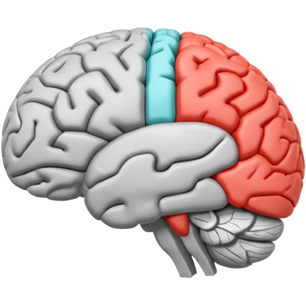 emoji icon of side view of an anatomically correct human brain with details of the brain structure and in detailed 3d rendring, colored to highlight different sections emoji