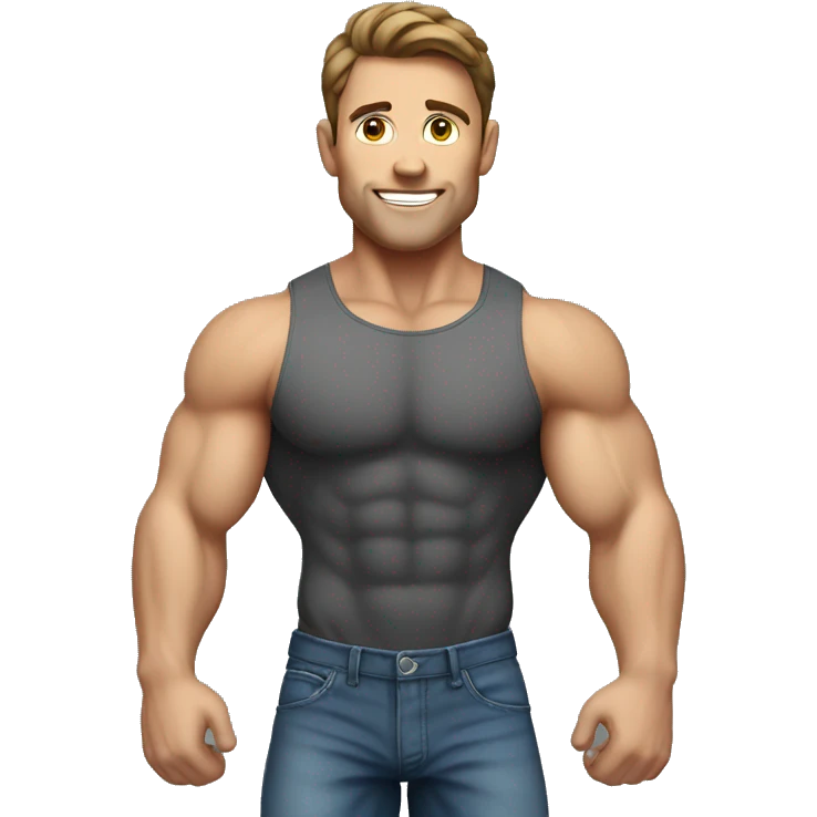 white man, brunette hair, bodybuilder, muscular body emoji