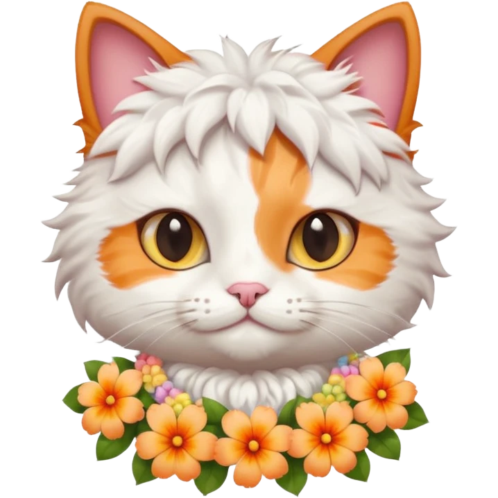A cute cat with hawaiian pastel flower necklace, posing proudly. emoji