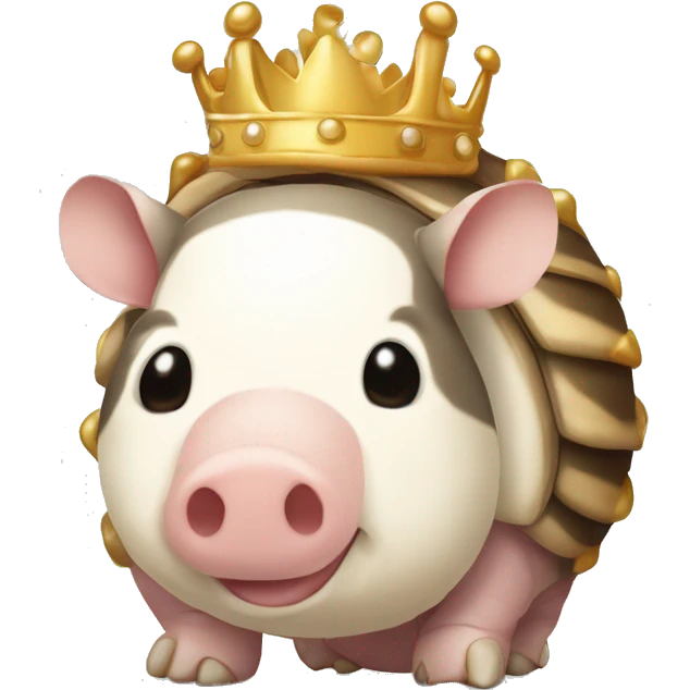 Beige and white piebald chubby round armadillo pig panda centipede armadillo wearing a crown emoji