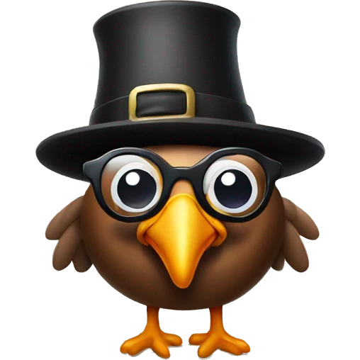 Turkey wearing thick glasses and a pilgrim hat emoji