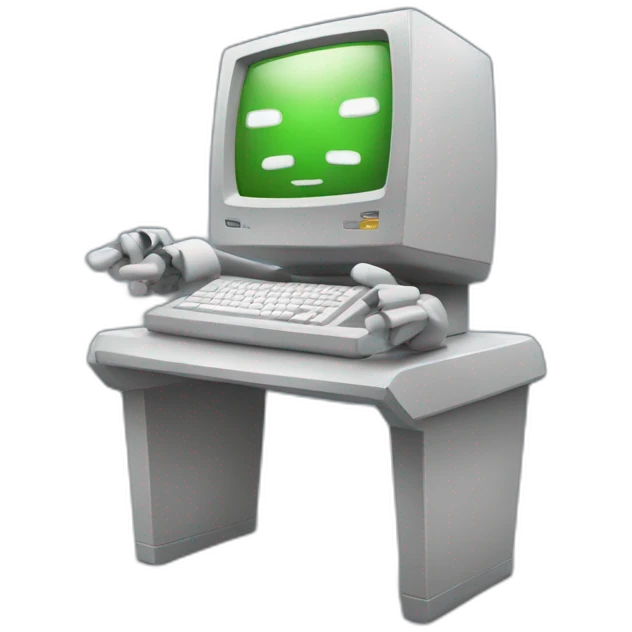 Anthropomorphic computer with arms and legs doing something random emoji