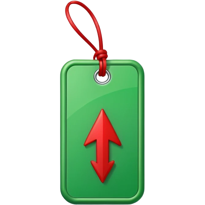 Tag vermelha com uma flecha pra cima verde do lado emoji