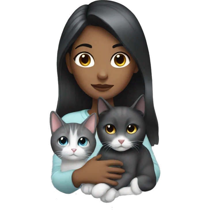 Black haired girl with gray cat emoji