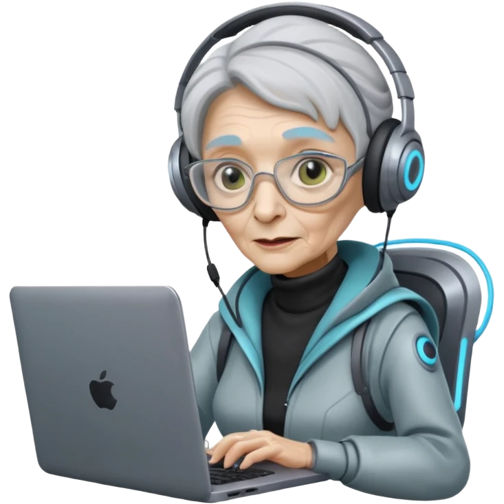 old lady alien with only gaming laptop. emoji