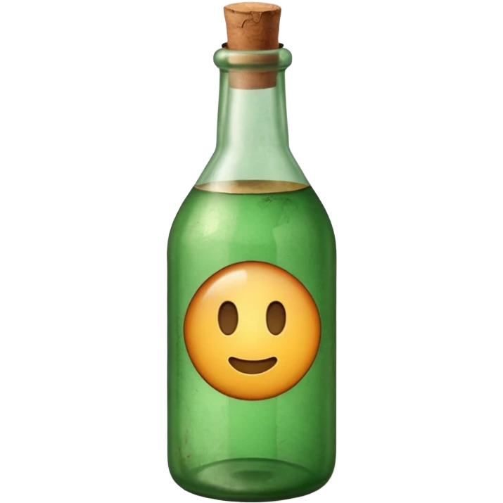 green old  glass bottle with a rolled  inside paper  like in movie  emoji