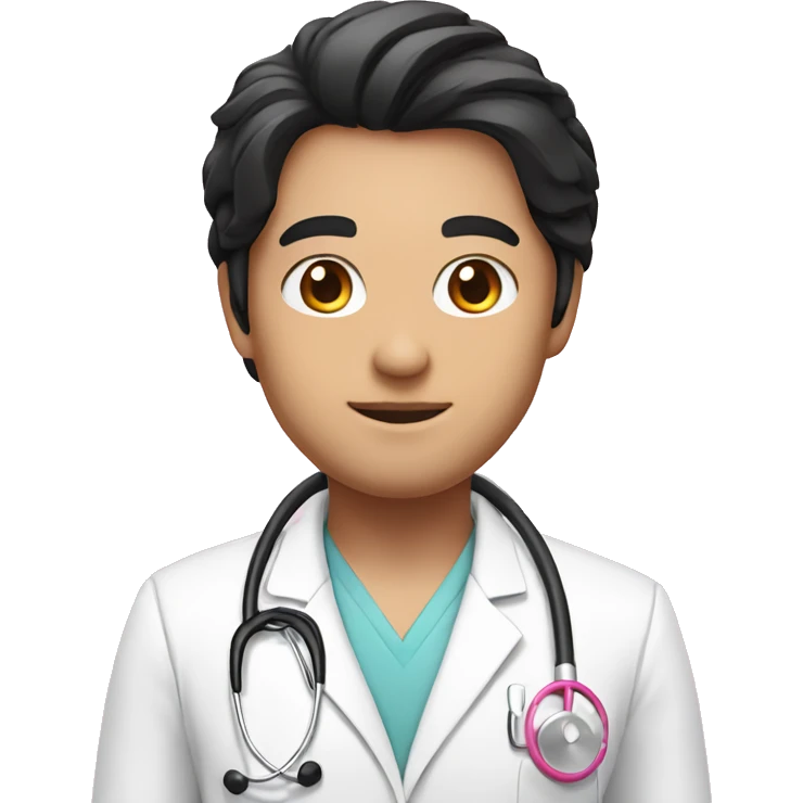 Long black hair doctor in pink undershirt white coat over pink stethoscope  emoji